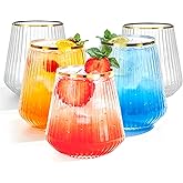 BESTSTAR 36 Pcs 12 oz Plastic Clear Gold Rim Ribbed Wine Glasses, Origami Ripple Disposable Champagne Glasses Elegant Whiskey Glasses Ideal for Weddings, Bars, Christmas, Pool Party, Daily Use