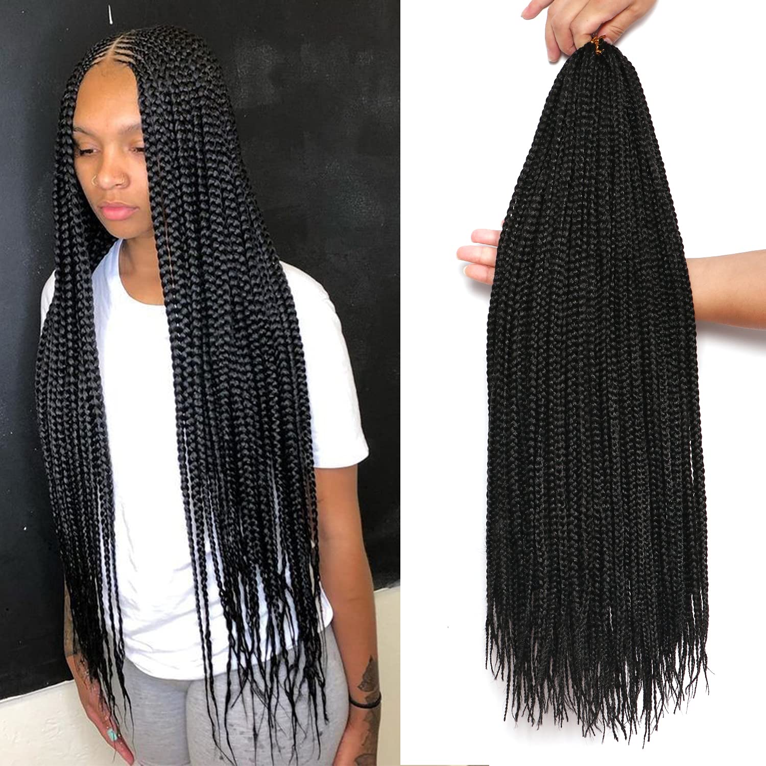 7Packs/Lot Box Braids 26Inch Crochet Hair Extensions Pre looped Crochet Braids Hair for Black Women (Pack of 7, 1B) — image 1