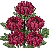 Hollyone 5Pcs Fake Mums Flowers Purple Artificial Chrysanthemum Flowers Silk Long Stem Floral Arrangements Bouquets Faux Spider Mum Flower Pincushion Flower Bush Spring Home Decor