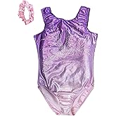 Destira Pixie Dust Gymnastics Leotard For Girls, Glittering Purple Tank With Dazzling Crystals And Matching Scrunchie