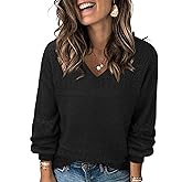 Messic Womens Pullover Sweaters 2025 Casual Long Sleeve V Neck Lightweight Loose Knit Tops