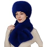 Fluffy Faux Fur Scarf & Hat Set for Women - Winter Wrap with Slit Hole & Matching Cozy Faux Fur Cossack Hat