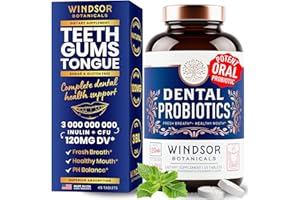 WINDSOR BOTANICALS Oral Probiotics for Teeth and Gums - 3BN CFU Lactobacillus Salivarius Acidophilus Rhamnosus Streptococcus - Bad Breath Treatment for Adults - 45 Chewable Mint Dental Probiotic Tablets for Women & Men