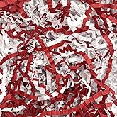 1LB Red White Crinkle Cut Paper Shred Filler, Paper Shreds for Basket Fillers, Birthday, Gift Wrapping, Anniversary, New Years, Valentine's Easter Gift Decor Party Filler