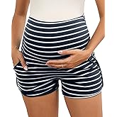 FMEYOA Maternity Shorts Over Belly Comfy Lounge Sleep Pajama Workout Athletic Pregnancy Shorts with Pockets
