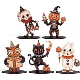 Wooden Vintage Halloween Decor Retro 90s Halloween Decorations 5 Characters | Set of 5 Retro 6In Plywood Halloween Signs With Stands For Indoor Home Mantel Party Tiered Tray Decor Unique Halloween Gifts