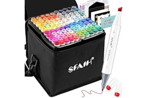 SFAIH Alcohol Markers Fine & Chisel - 101 Colors Double Tipped Art Markers for Adult Coloring Sketch Illustration Comics, Gifts for Artist Adult - Greeting Card & Faux Leather Lining, Refillable Ink