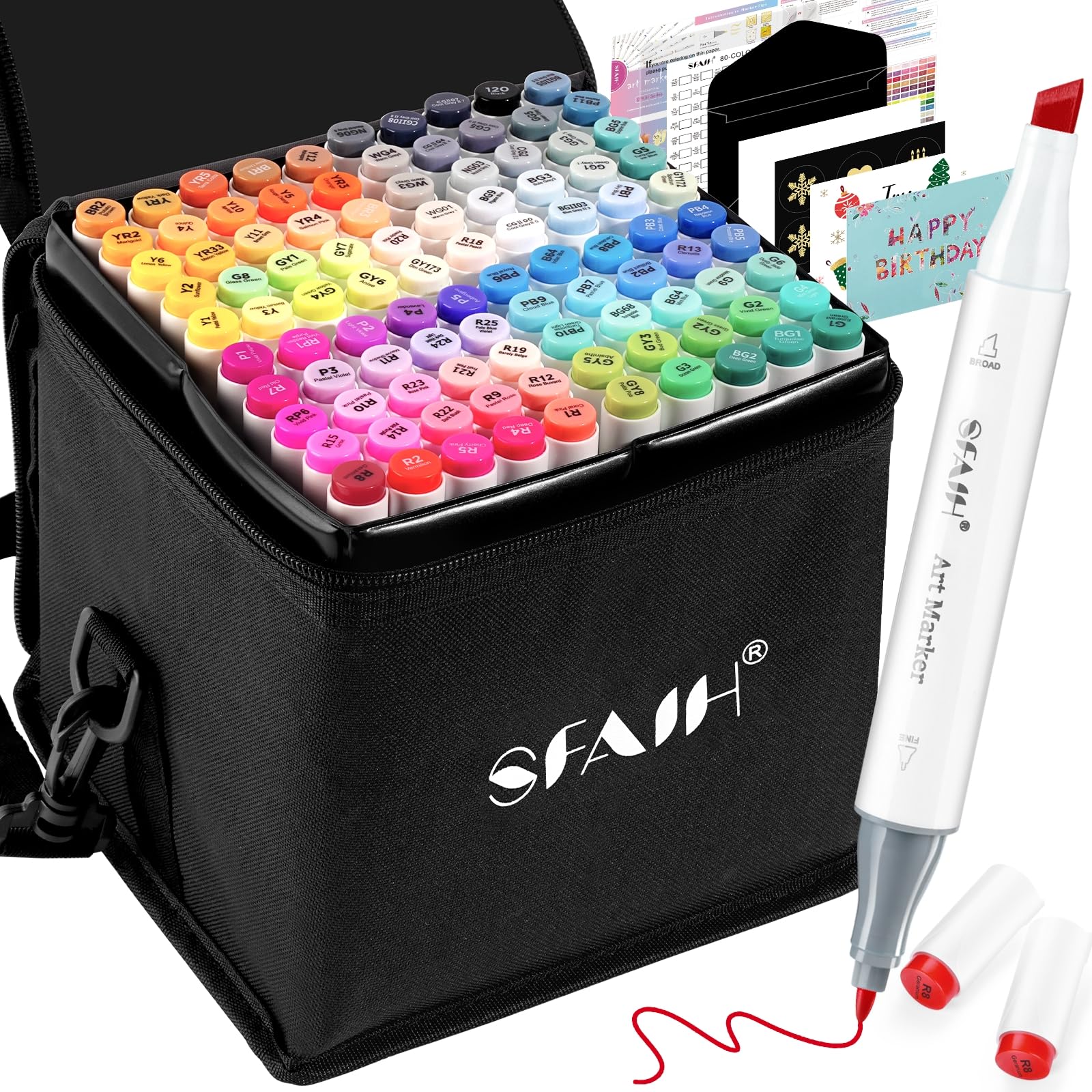 Photo 1 of SFAIH Alcohol Markers Fine & Chisel - 101 Colors Dual Tip Coloring Markers for Adult Coloring Sketch Illustration, Christmas Gifts for Artist Adult, Greeting Card & Leather Storage Box - Refillable