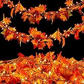 Thanksgiving Decorations Thanksgiving Garland with Lights 9FT Plug in Fall Garland Lighted 50 Orange Bulbs UL Listed Connectable Fall Lights for Indoor Outdoor Harvest Home Party Thanksgivings Decor