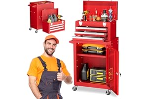 SPERTIKC Rolling Tool Chest with Wheels, Tool Chest & Cabinet with 3 Drawer, Large Metal Tool Box Organizer with Lock, Tool Cart for Garage, Warehouse, Workshops, Repair Shop Red