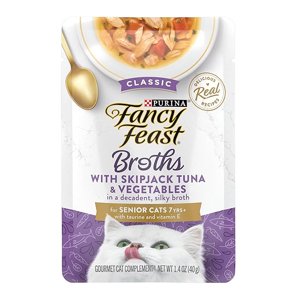 PURINA FANCY FEAST LICKABLE SENIOR WET CAT FOOD BROTH TOPPER CLASSIC WITH SKIPJACK TUNA AND VEGETABLES – (PACK OF 16) 1.4 OZ. POUCHES