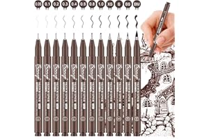 Bianyo Sepia Micro Pen Set, 12 Assorted Sizes Fineliner Drawing Pens, Water-Resistant Archival and Pigment Ink Art Pens, Precision Drawing and Sketching Kit