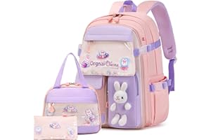FIXITOK Girls Backpack Set, 3PCS Kids Backpack for Girls, Kawaii Bunny School Backpacks for Girls Kindergarten Elementary Preschool Middle School Bags with Lunch Box Pencil Case Pink