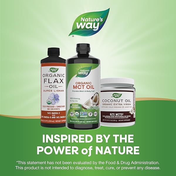 NATURE’S WAY ORGANIC MCT OIL, 30 FL OZ, BRAIN AND BODY FUEL FROM COCONUTS*, C8 CAPRYLIC ACID AND C10 CAPRIC ACID, KETO AND PALEO CERTIFIED, ORGANIC, NON-GMO PROJECT VERIFIED (PACKAGING MAY VARY)