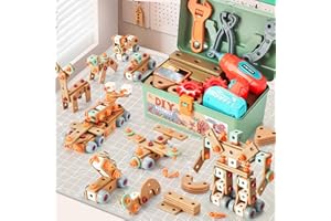 VEAIS Kids Tool Set with Drill,155Pcs Toddler Tool Set with Toolbox,STEM Montessori Toys for 3 4 5 Year Old,Pretend Play Kid Toy,Educational Construction Toy for 3-5 Year Old Boy Girl,Birthday Gift for Kids