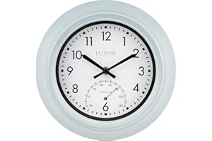 LA CROSSE CLOCK CO. La Crosse Clock T82110 9" Indoor/Outdoor Light Blue Distressed Analog Clock with Thermometer