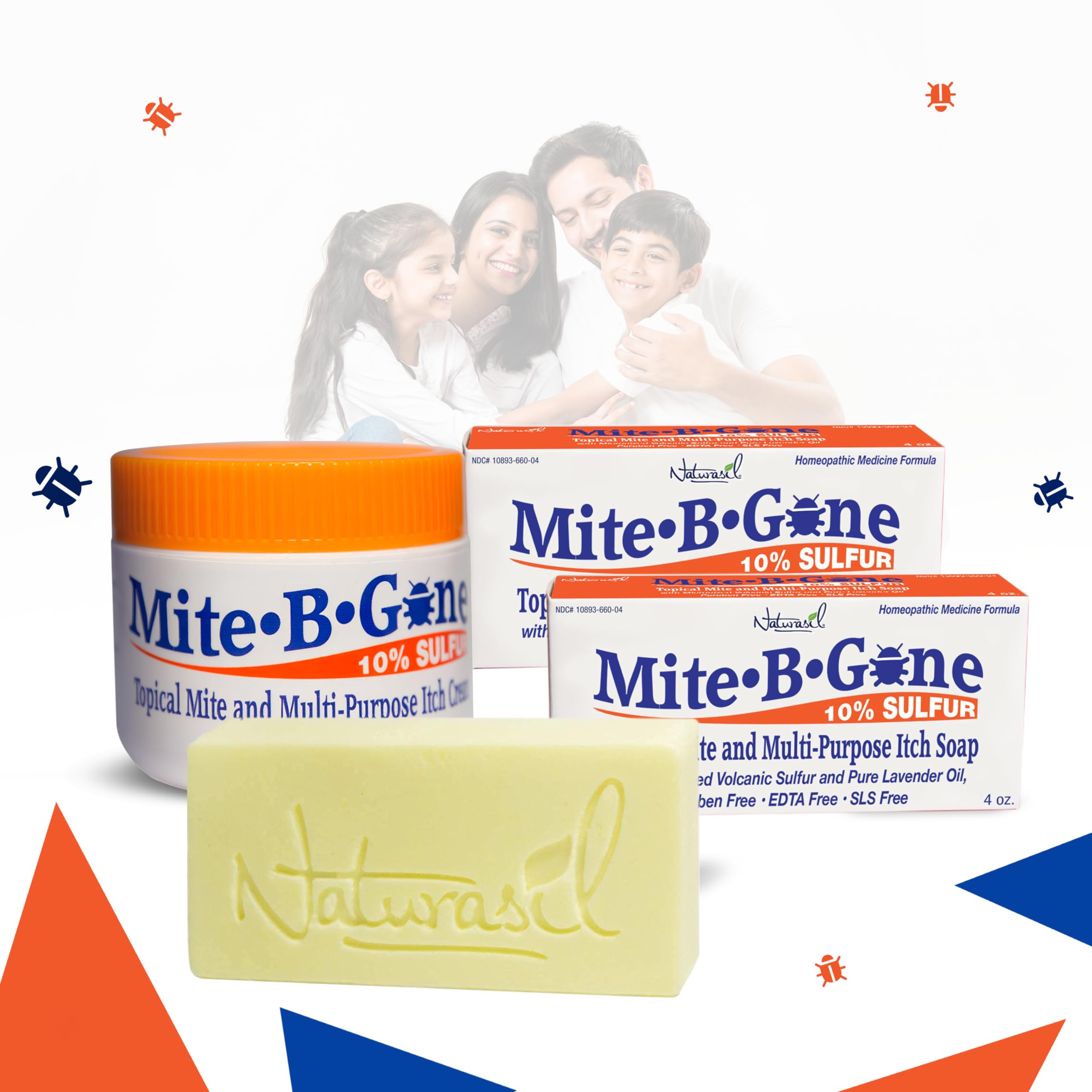 Fast-Acting Bug Bite Relief Pack by Mite-B-Gone - Calming Sulfur Cream + 2 Soaps | Safe for Kids & Adults| Treats Insect & Mosquito Bites, Itch & Discomfort| All-Natural & Effective for All Skin Types