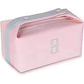 Sluxa Fashion Makeup Bag for Women, Orange Red Canvas Make up Travel Bag, Hanging Cosmetic Bag Organizer for Wome