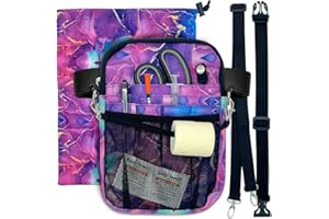 French KOKO Medical Nurse Fanny Pack with Travel Bag and BONUS Extension Strap Nursing Supplies Nurses Nursing Packs Women Organizer Pouch Tool Belt ICU Nicu Vet Tech Waist Bag Work Marble Purple
