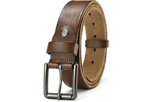 YOETEY Full Grain Leather Belt for Men - Mens Belt Casual 1 1/2" with Cow Leather - Roll Buckle Oval Hole for Smooth Wear