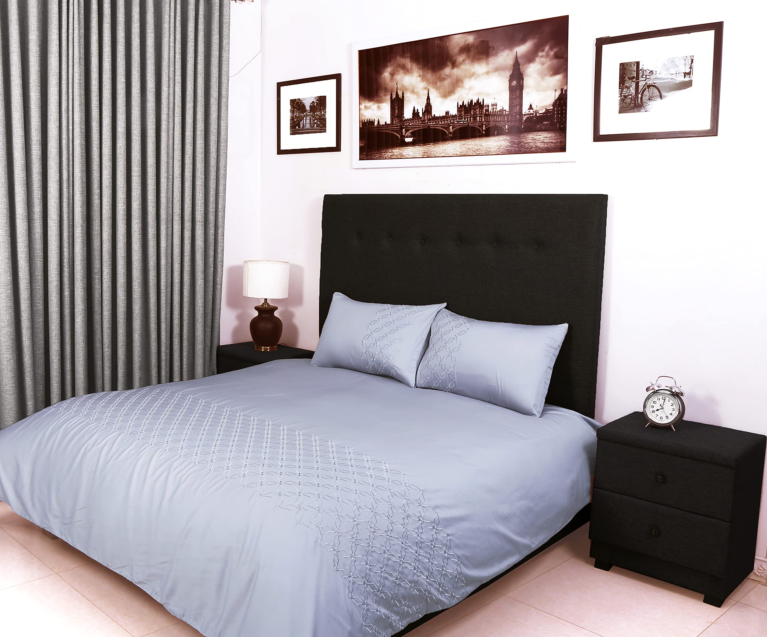 Bed Thread - Egyptian Cotton King Duvet Covers Set Silver, 400 Thread Count Long Staple Cotton Sateen Duvet Sets King, Quilt Covers Bedding Sets, Perla Viscose Embroidered 100% Cotton Duvet Covers