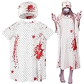 Vabean 1 Pack Unisex Hospital Gown and 1 Pack Gauze Bandage Roll, Patient Gowns Bloody Costumes for Halloween Cosplay Party Men Women Costume, Back Tie