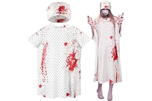 Vabean 1 Pack Unisex Hospital Gown and 1 Pack Gauze Bandage Roll, Patient Gowns Bloody Costumes for Halloween Cosplay Party Men Women Costume, Back Tie