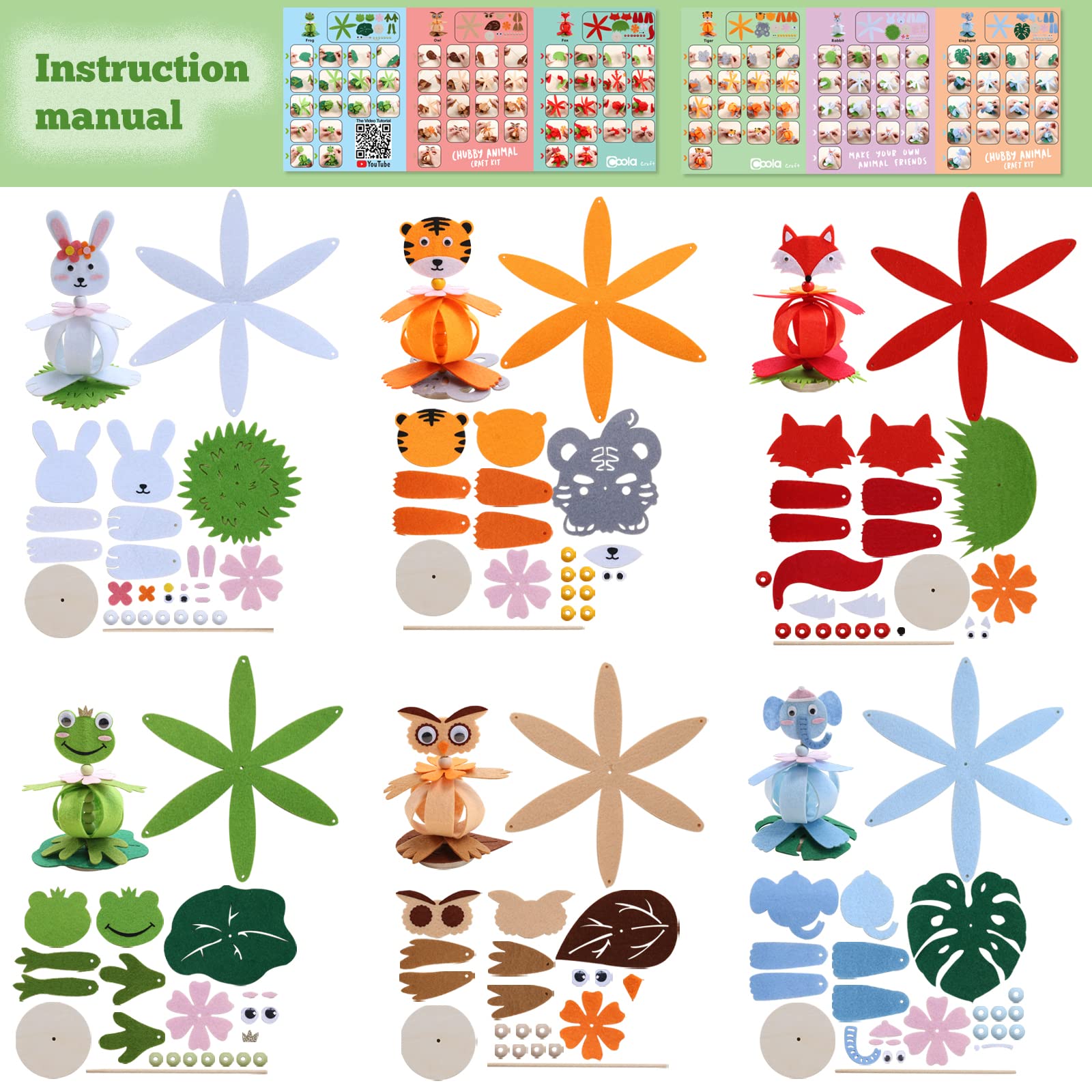 Coola Animal Felt Craft Kit for Kids - Pack 6 Art and Craft DIY Early Educational Toys Suitable Need Best Gift for Kids Age 3-6,7,8,9