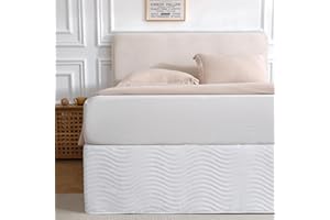 Houieso Queen Size White Bed Skirt with 14-Inch Drop, Easy Fit Wrap-Around Cover for Bed, Wrinkle-Free and Fade-Resistant Box Spring Cover.(White Waves, Queen)
