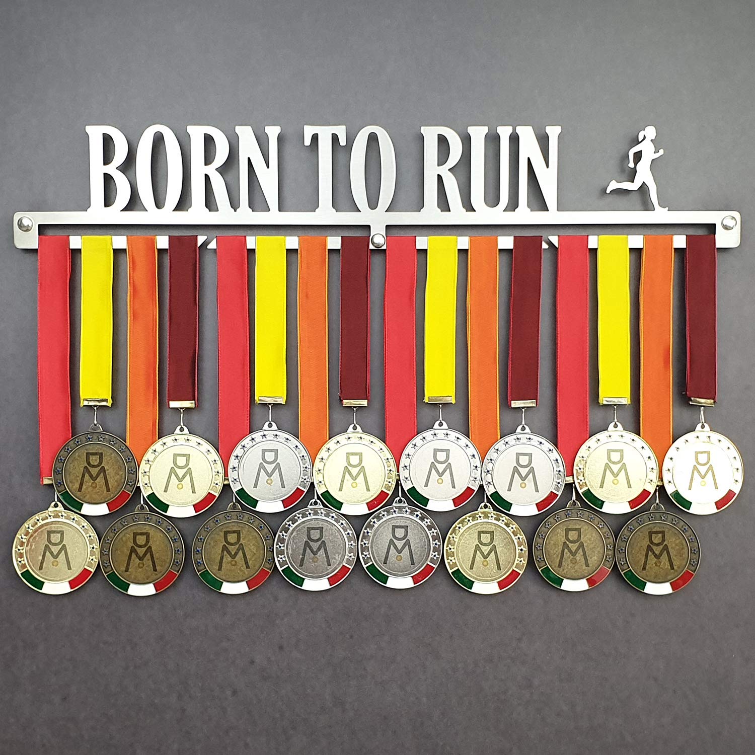 BORN TO RUN - Medal Hangers for Running Female, Marathon, Runner - Medal Show Wall Mounted - Medal Display Rack - Trophy Holder (F 600 mm x 100 mm x 3 mm)