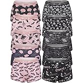 Morvia 10 Pack Variety of Gothic Print Boyshorts Underwear, High Waist Elastic Band, Assorted Halloween Skull Spooky Patterns