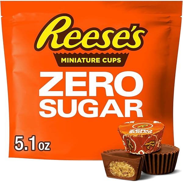REESE’S ZERO SUGAR MINIATURES CHOCOLATE PEANUT BUTTER CUPS, CANDY BAG, 5.1 OZ