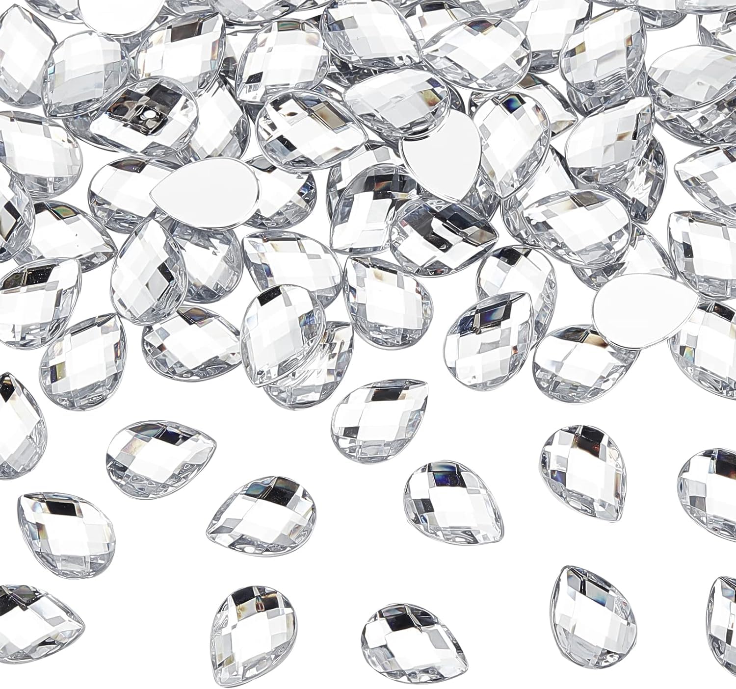 FINGERINSPIRE 250 Pcs 18x13mm Teardrop Acrylic Rhinestone Gems with Container Clear Acrylic Jewels Embelishments Crystals Flat Back Acrylic Jewels for Costume Making Cosplay