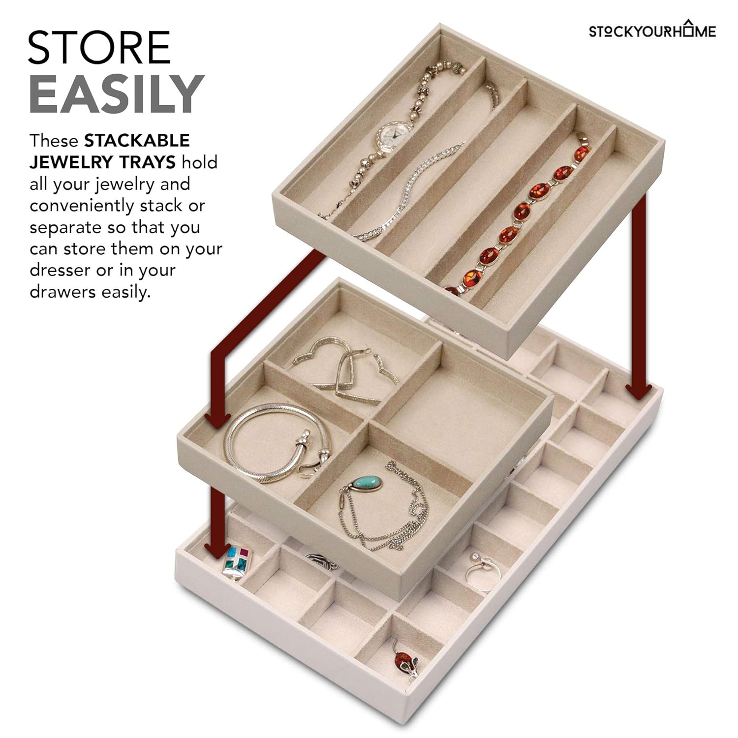 Stock Your Home Stackable Jewelry Organizer Trays for Jewelry Showcase