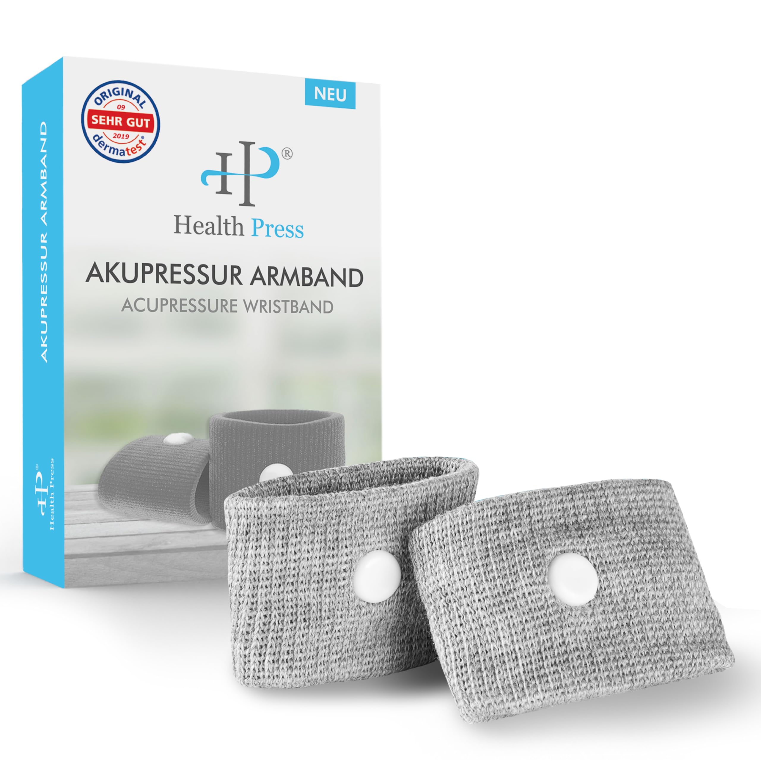 Health Press® acupressure wristband set: Two acupressure wristbands - Perfect for use on both wrists - Suitable for every wrist thanks to optimised fit - acupressure wristband