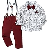SOLOYEE Toddler Baby Boy Clothes Suit 12M-7Y Boys Wedding Formal Outfit, Dress Shirt+Bowtie+Suspender Pants Gentleman Outfits