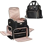 Prokva Large Cosmetic Bag with 3 Removable Case, Double Layer Travel Organizer with Inner Dividers and Makeup Brushes Storage Section, Black (Patented Design)