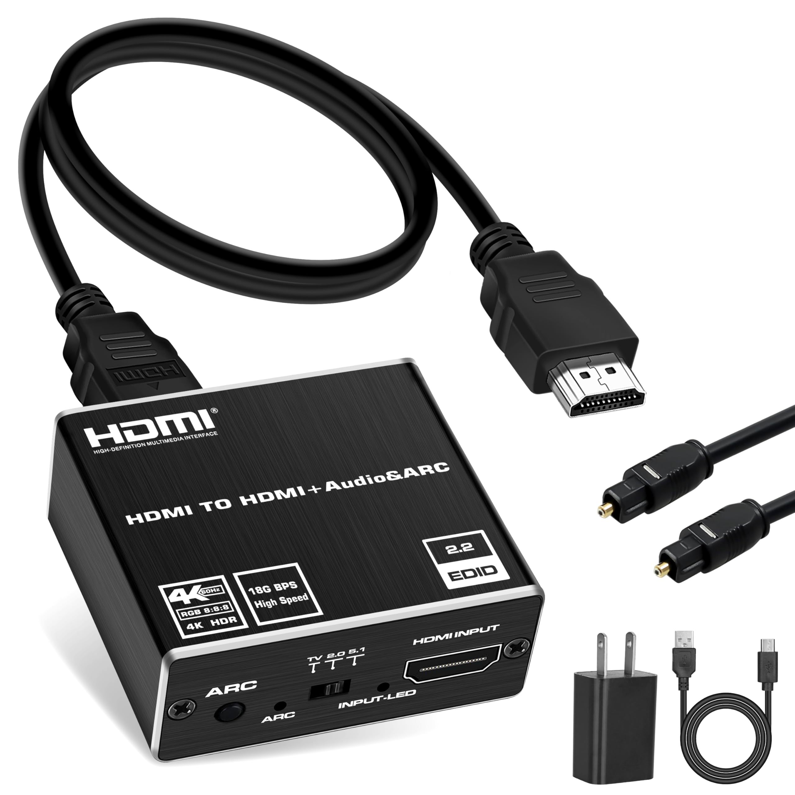 Photo 1 of HDMI ARC to Optical Audio Adapter, 4K@60Hz HDMI Audio Splitter Converter, HDMI to HDMI + Optical Toslink SPDIF + 3.5mm Jack AUX Audio Out, Metal HDMI Audio Extractor Support Blue-Ray Play Soundbar