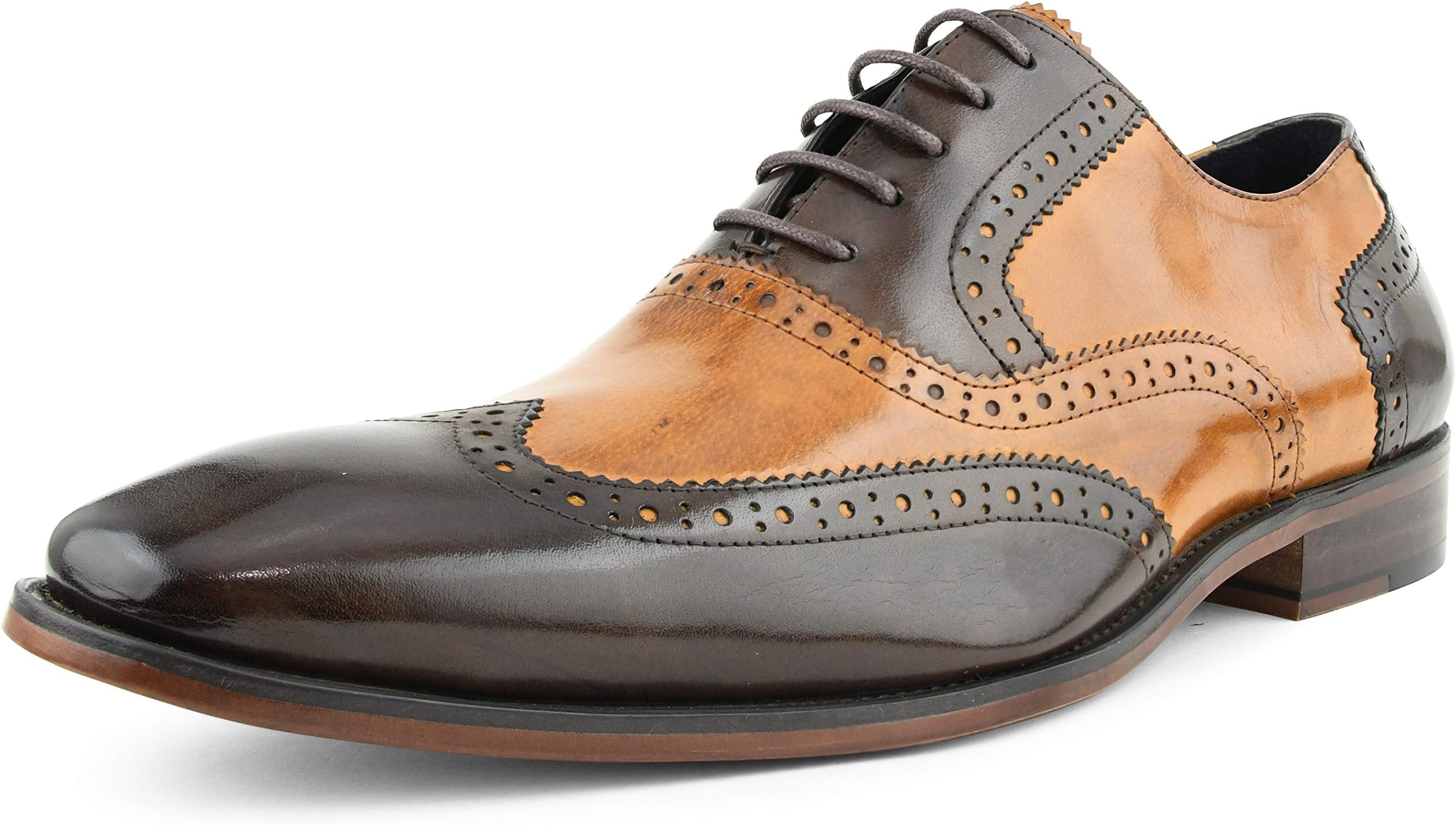 Asher GreenAG100 - Men's Dress Shoes - Genuine Calf Leather Wingtip Oxfords - Two Tone and Multi Tone Mens Dress Shoes