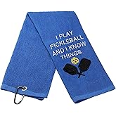 Pickleball Gift Towel I Play Pickleball and I Know Things Embroidered Towel Gift for Pickleball Lover (Play Pickleball & Know Things)