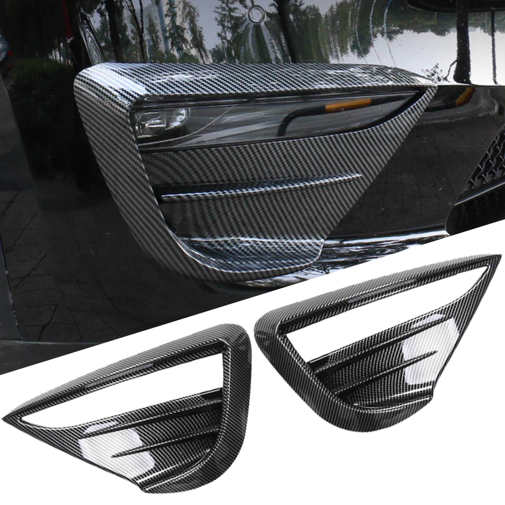 Photo 1 of FLAMPETUS Front Fog Light Trim Cover for Tesla Model Y, 2PCS Fog Lamp Eyebrow Eyelids Cover Frame Blade Trim, Spoiler Accessories Fit Model Y 2017-2023 2024, Glossy Carbon Fiber