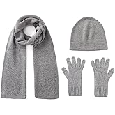 GreenMount Womens Cashmere Hat Gloves Scarf Set Warm Soft Cashmere Beanie Scarf Set Thanksgiving for Women