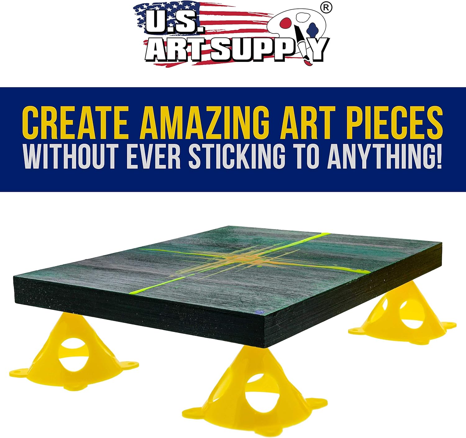 U.S. Art Supply Yellow Cone Canvas and Cabinet Door Risers - Acrylic and Epoxy Pouring Paint Canvas Support Stands (Pack of 20) Great to get your Canvas or Cabinet Doors elevated for a clean paint job