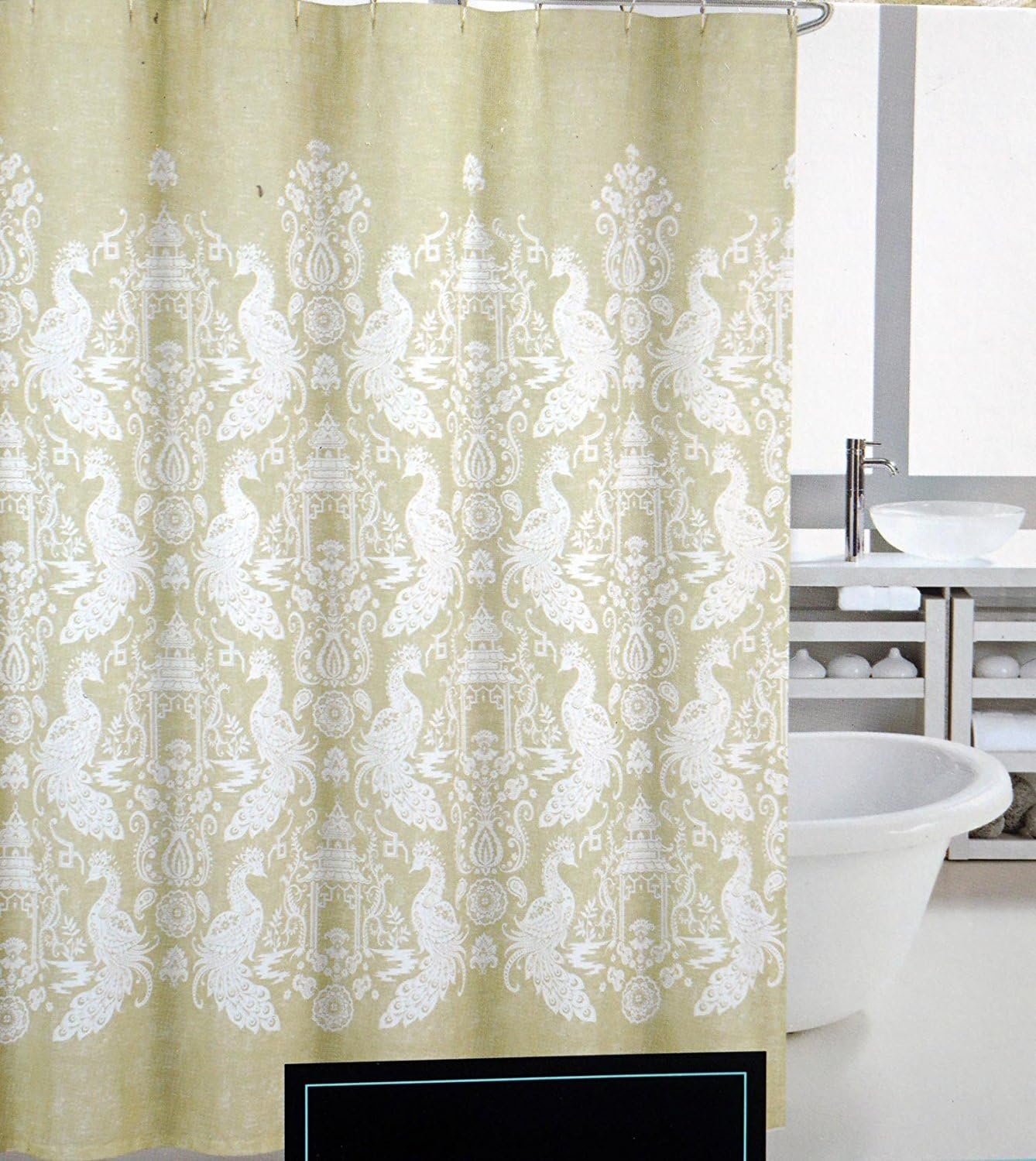 Cynthia Rowley Fabric Shower Curtain White Asian Oriental