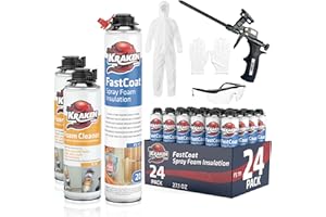 Kraken Bond Fastcoat Fire Rated Spray Foam Insulation (24x27.1 oz.) (R-Value 11.32 / 2in) Closed Cell Expanding Foam - Heat and Acoustic Insulation, Gun & Cleaner Included, 480 Board Ft, 24 Pack