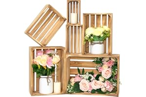 BOY MCOWBOY 6 Pcs Decorative Wood Crates for Display, 6 Size Large Farmhouse Wooden Basket for Storage Container and Decorations, Rustic Nesting Crates Decor Boxes with Handle