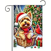 BlissYard Christmas Yorkshire Terrier Garden Flag 12x18 Double Sided Yorkie Dog Winter Basket Scene Outdoor Garden Decor Merry Christmas Yard Lawn Porch Patio Holiday Decoration Seasonal Banner