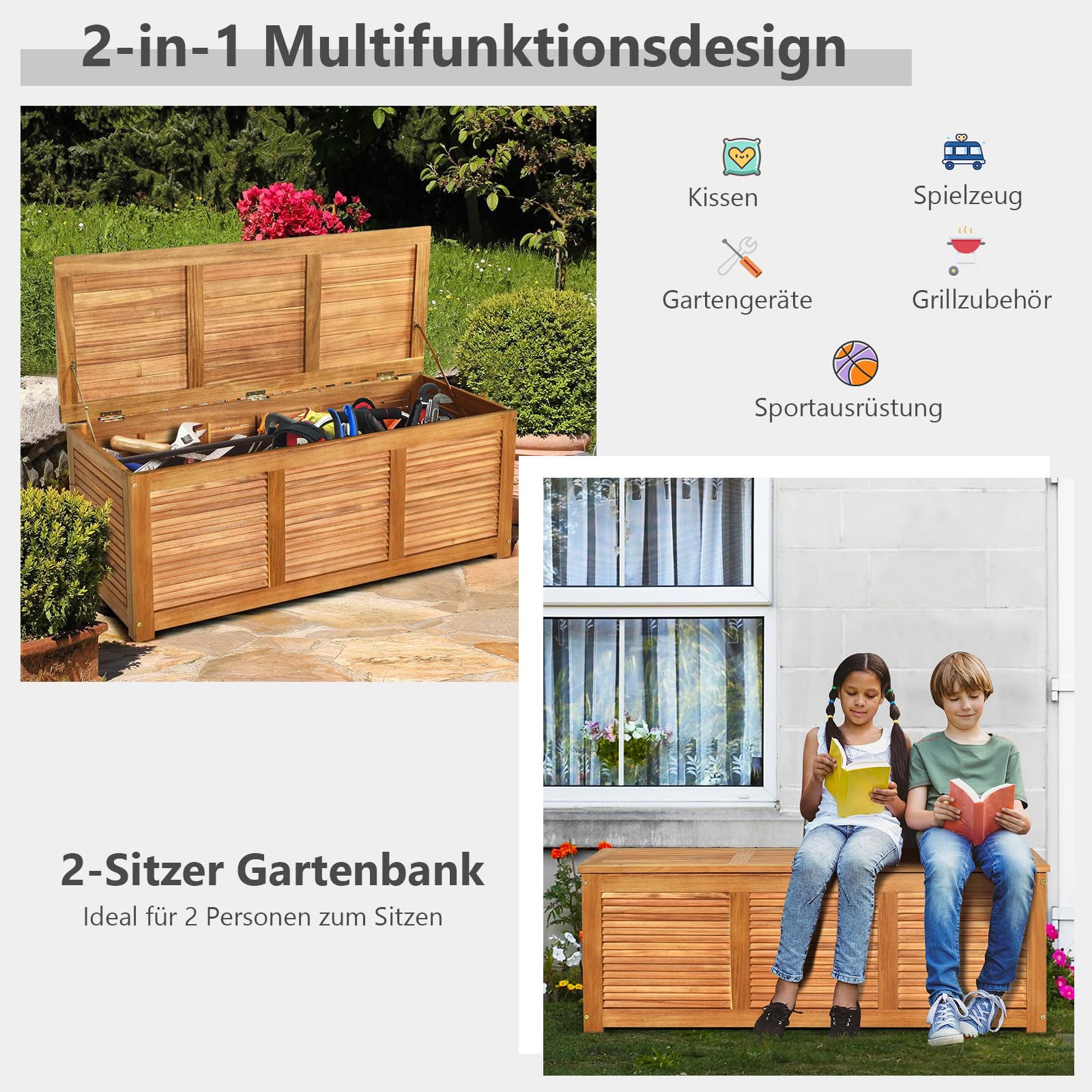 GIANTEX Gartenbox Holz Auflagenbox Gartentruhe Kissenbox Holzbox Garten 6