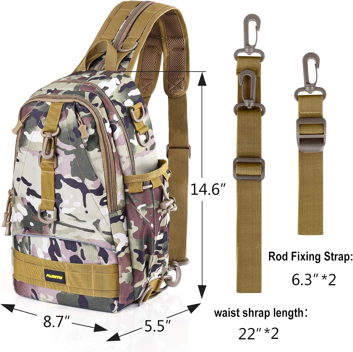 PLUSINNO Fishing Tackle Backpack Storage Bag，Outdoor Shoulder Backpack，Fishing Gear Bag，Water-Resistant Fishing Backpack with Rod Holder (Standard(14.68.75.5 inch)-Italian camo) : Sports & Outdoors