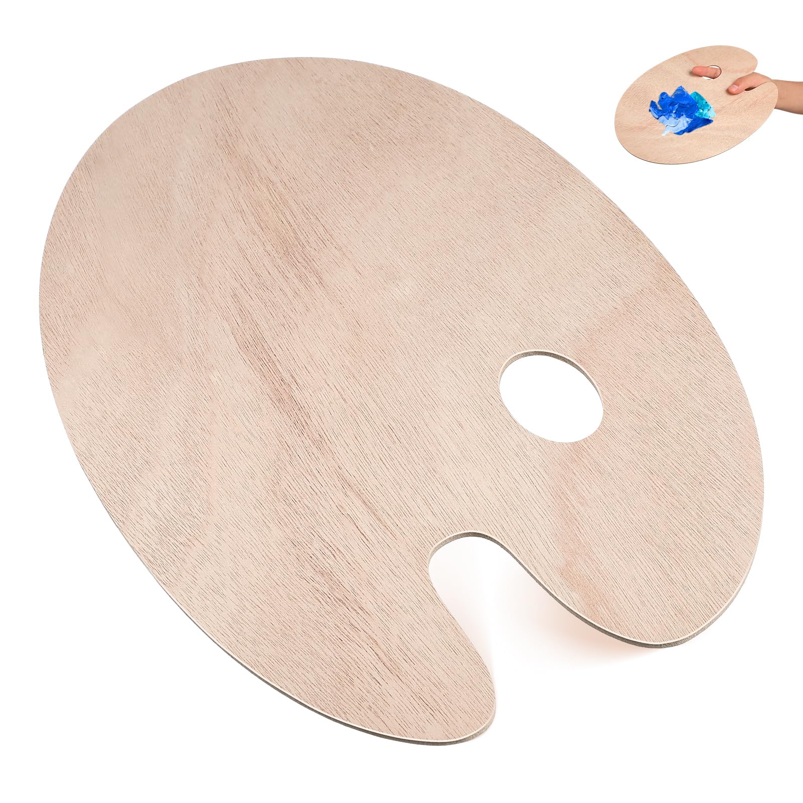 Wooden Paint Palette with Thumb Hole Ergonomic Oval Shape Lightweight Design for Acrylic Watercolor and Oil Painting Density Board
